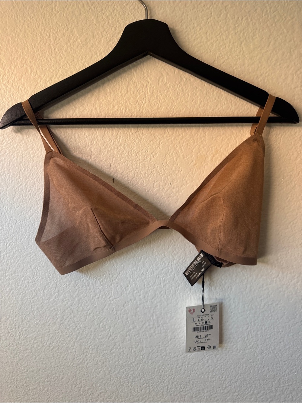 Zara| Sheer Triangle Bralette - Tan size L | NWT
